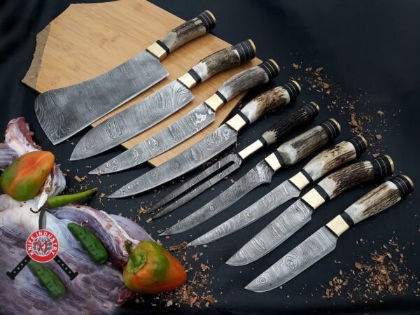 Stage horn Damascus Steel Chef set