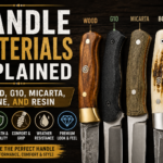 best knife handle material,knife handle materials explained,knife handle guide Knife handle materials explained featuring wood, G10, Micarta, bone, and resin knife handles comparison guide