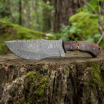 Handmade Damascus Tracker Knife with Buffalow & Walnut Wood Handle, Leather Sheath Included