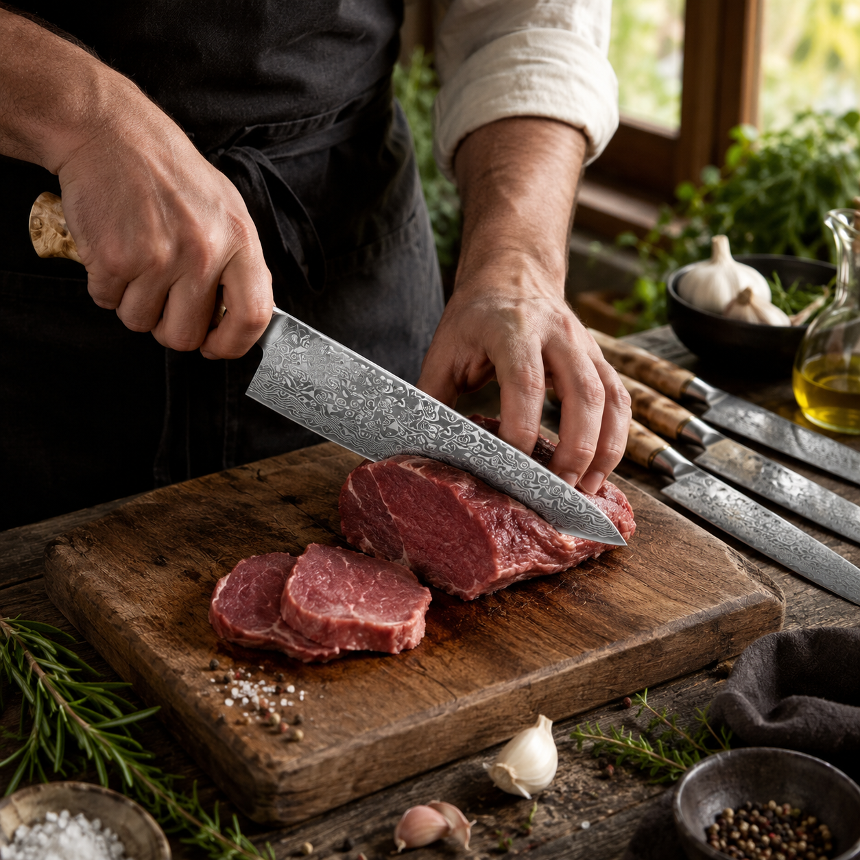 handmade kitchen knife set (5) Custom knife set
