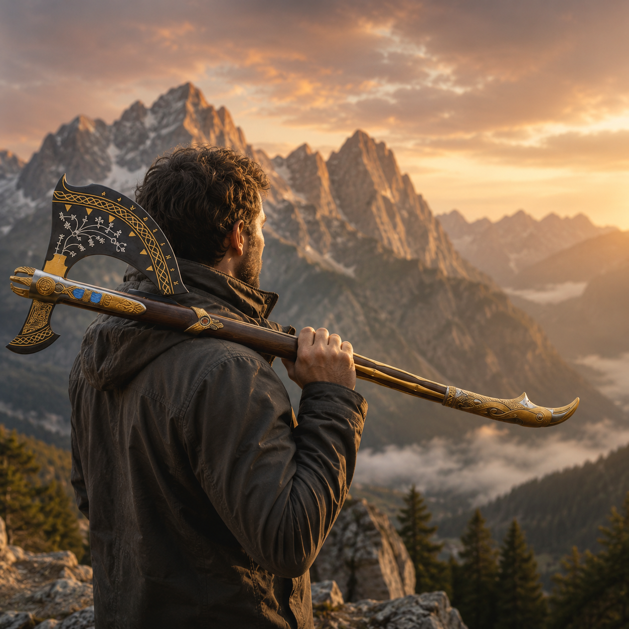 handmade viking axe (2) handmade Viking axe with leather sheath black and gold decorative collector axe
