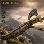 handmade Viking axe with leather sheath black and gold decorative collector axe