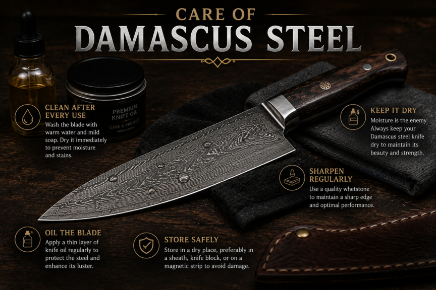 Premium handmade Damascus steel knife showcasing its distinctive layered pattern and craftsmanship.