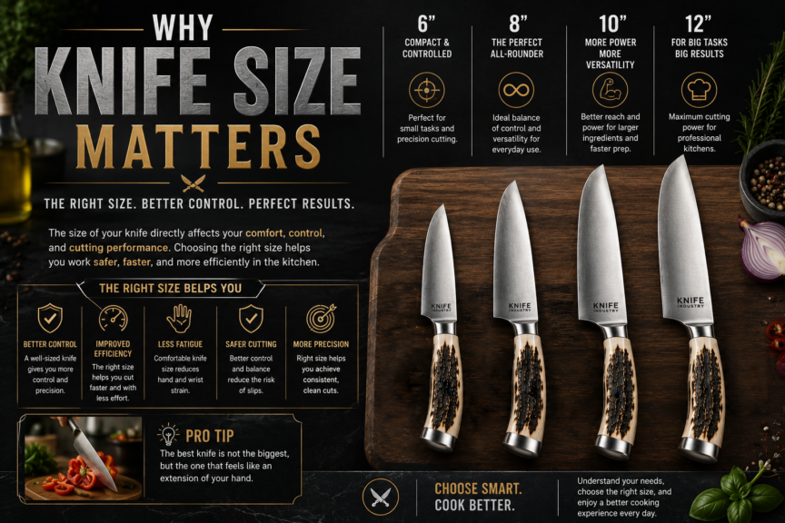 Side-by-side comparison of chef knife blade sizes