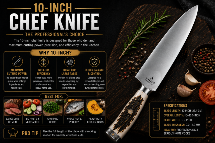 Side-by-side comparison of chef knife blade sizes