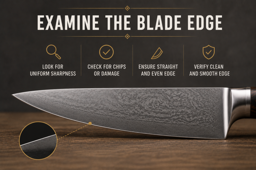 Close-up of a knife blade edge showing a clean, even, and sharp cutting edge