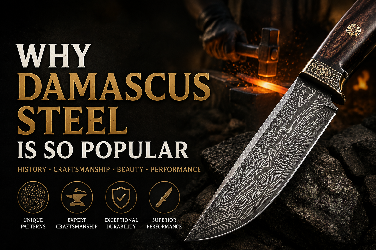 Premium handmade Damascus steel knife showcasing its distinctive layered pattern and craftsmanship.