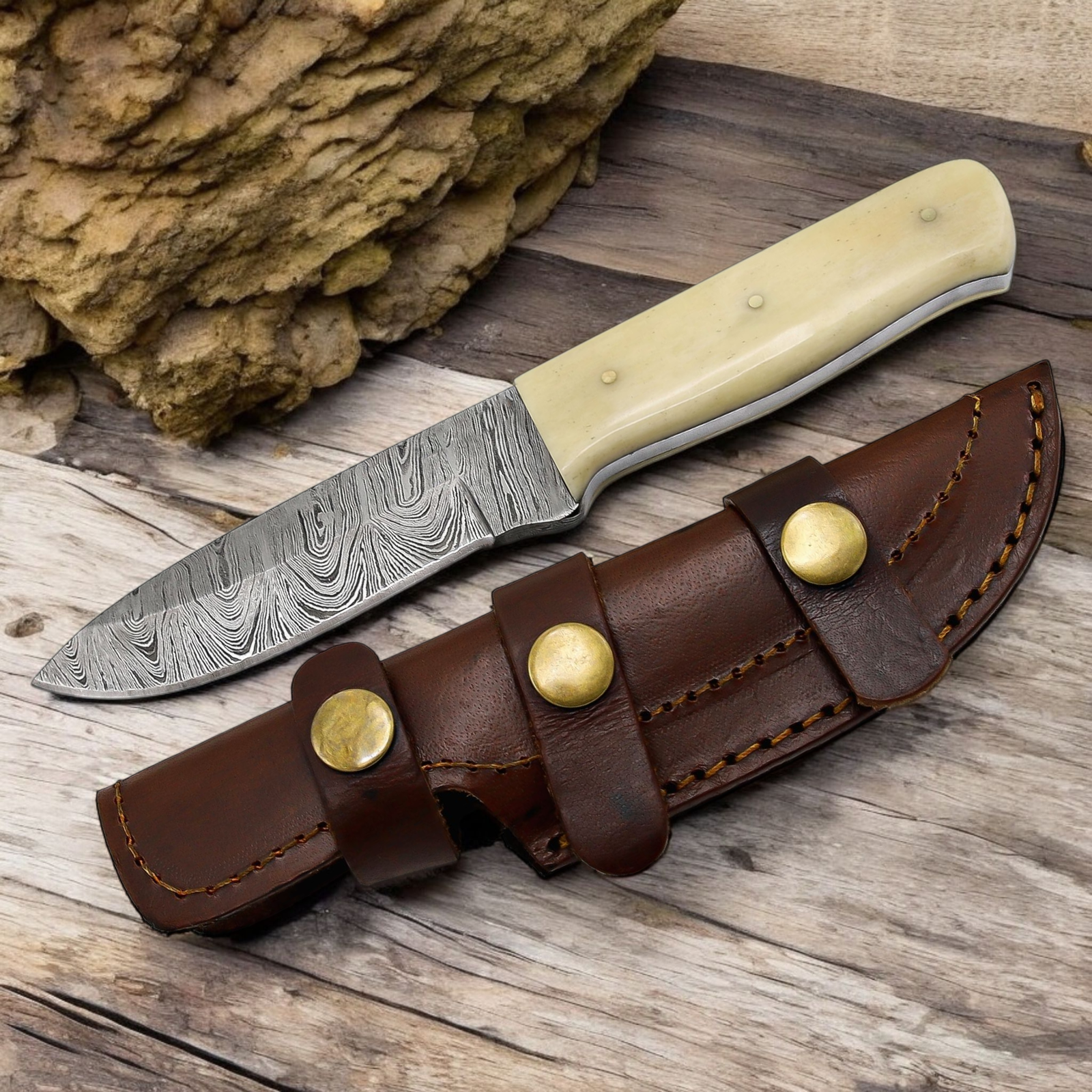 handmade damascus hunting knife (3) handmad damascus hunting knife