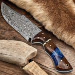 Handmade Damascus Style Knife | Blue Resin Wood Handle