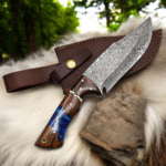 Handmade Damascus Style Knife | Blue Resin Wood Handle