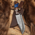 Handmade Damascus Style Knife | Blue Resin Wood Handle