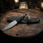 Handmade throwing knife with black wrapped handle and leather sheath
